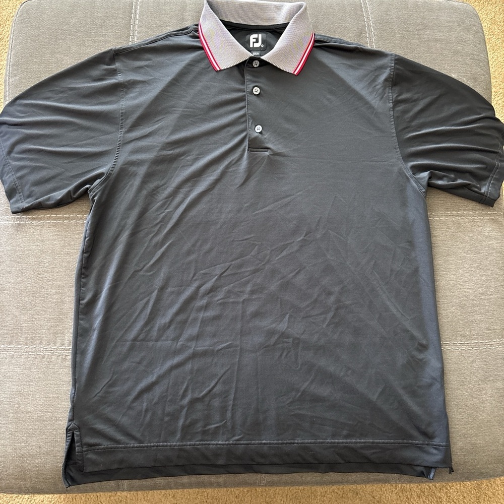 FootJoy Men's Black Polo Shirt with Red Trim. L